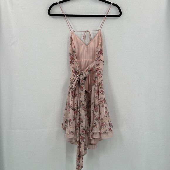 Lucy in the Sky Pink Floral Print Tie-Back Mini Dress Small - Picture 2 of 11